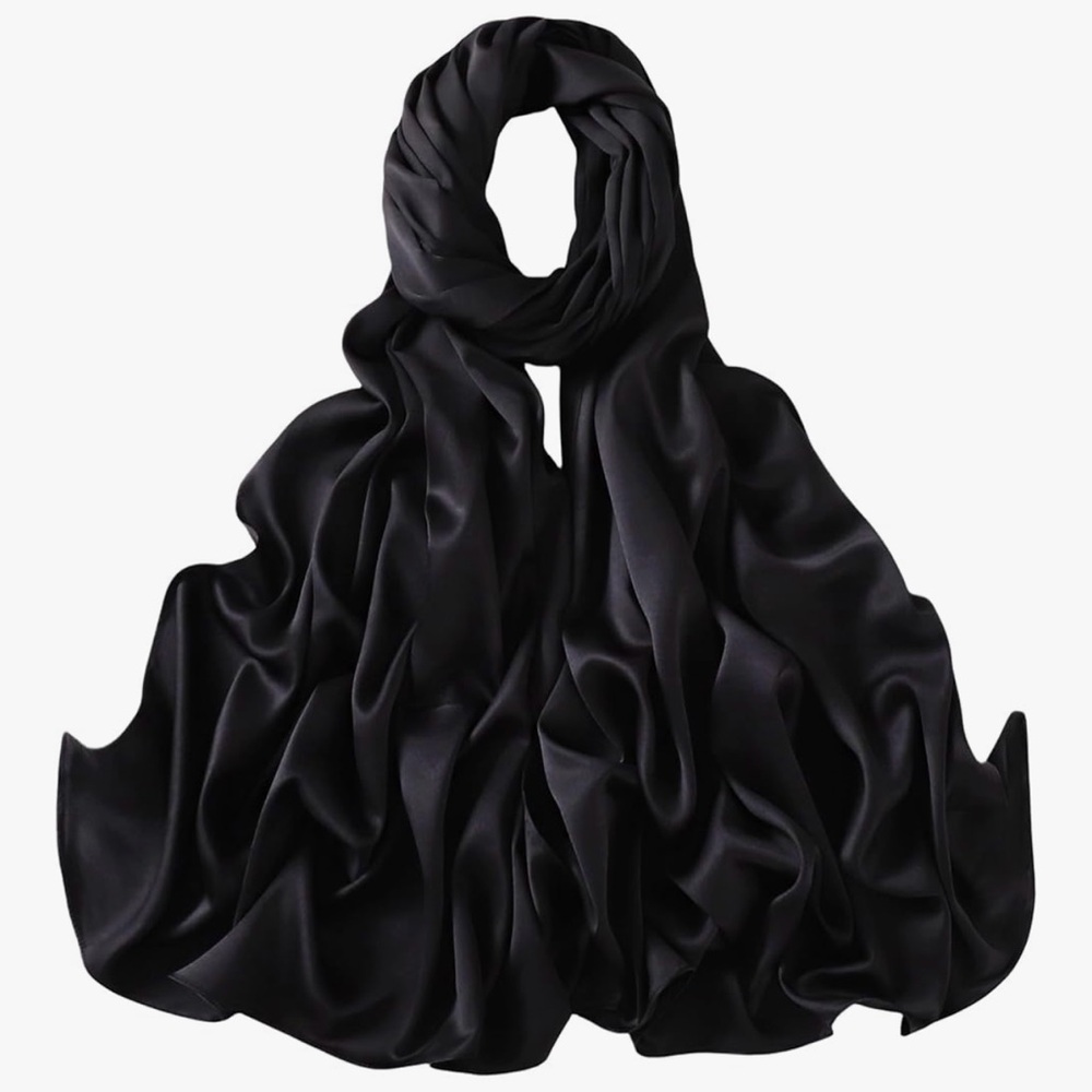Amazon Luxurious Black Satin Scarf